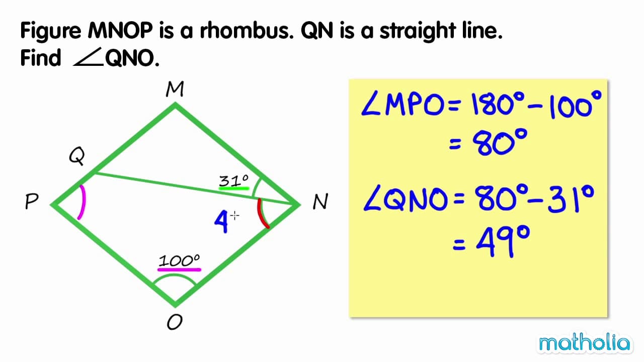 Solving for Unknown Angles Using Rhombus Properties