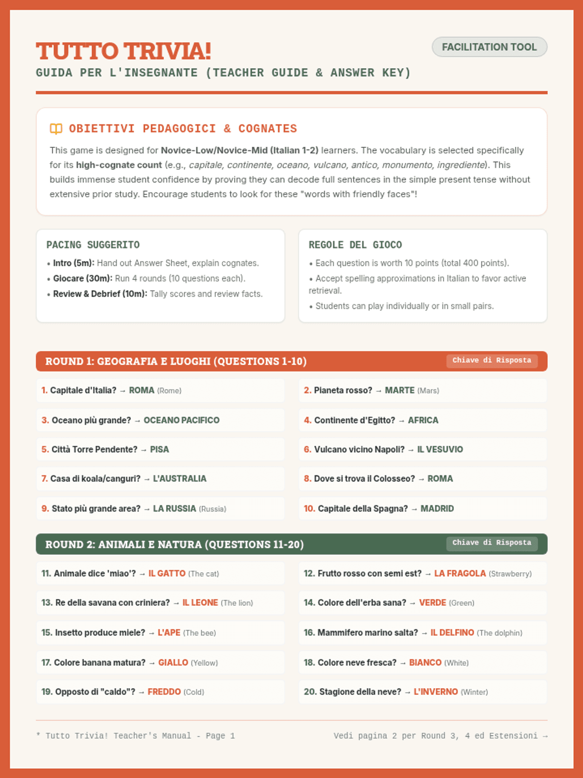 Bilingual vocabulary trivia review