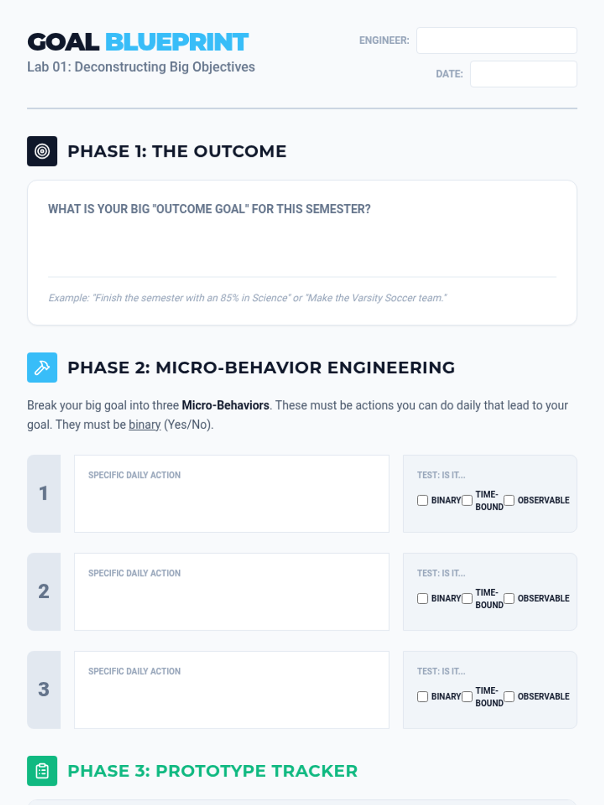 Deconstructing Goals Worksheet • Material • Lenny Learning