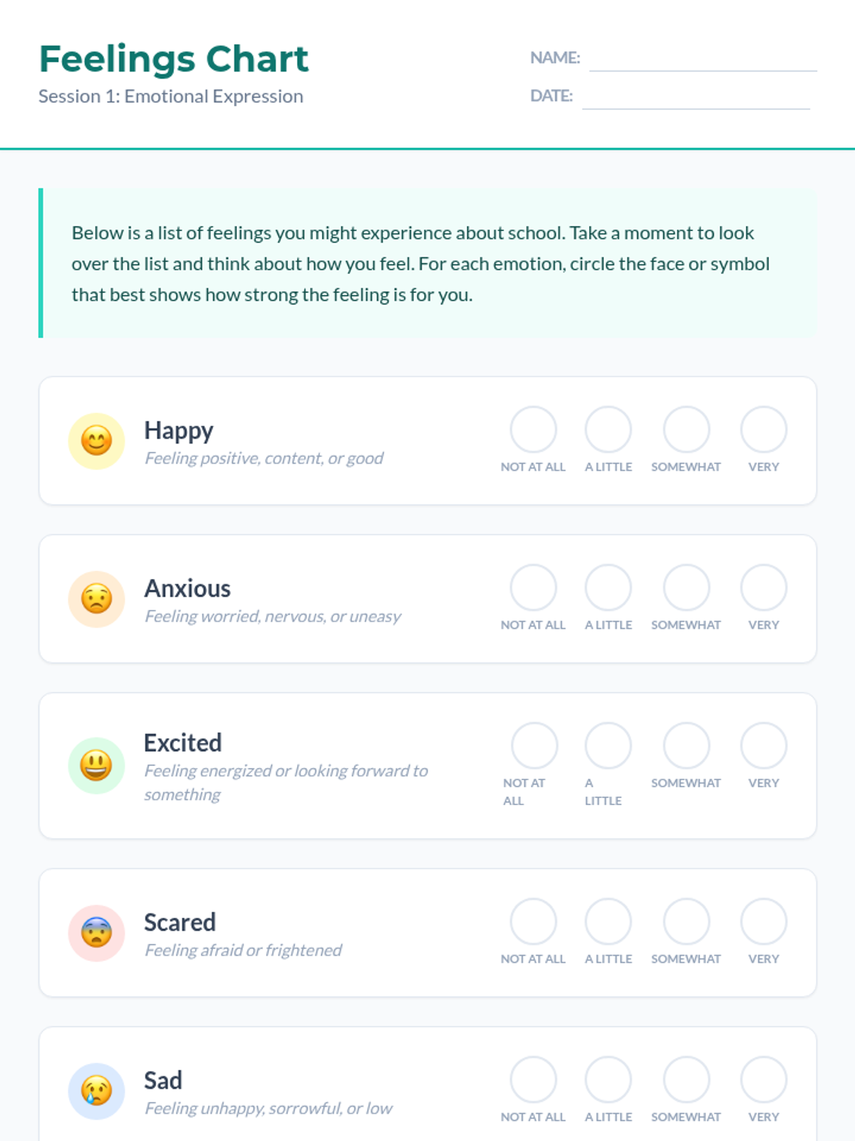 Feelings Chart Worksheet • Material • Lenny Learning