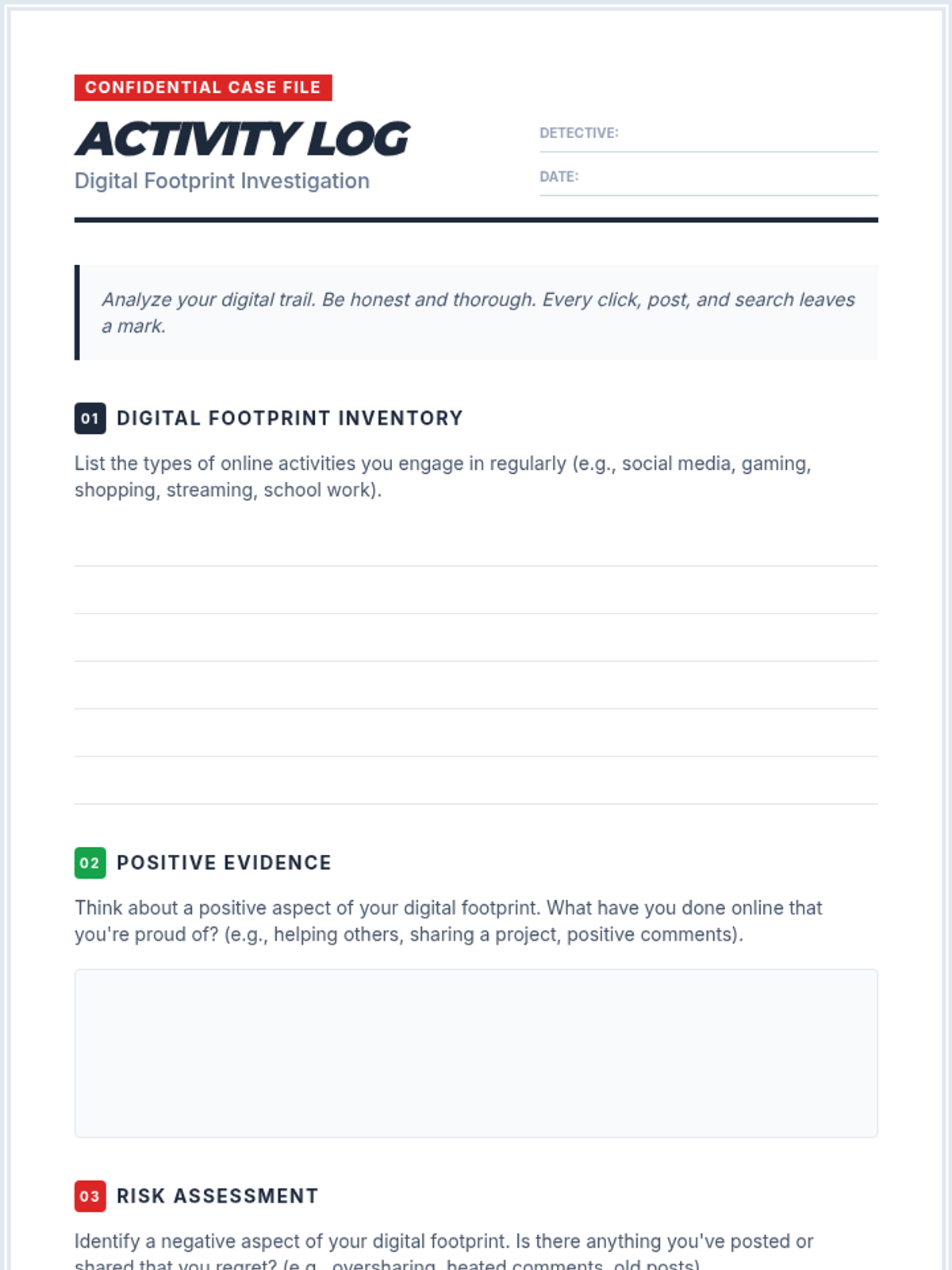 Activity Log Worksheet • Material • Lenny Learning
