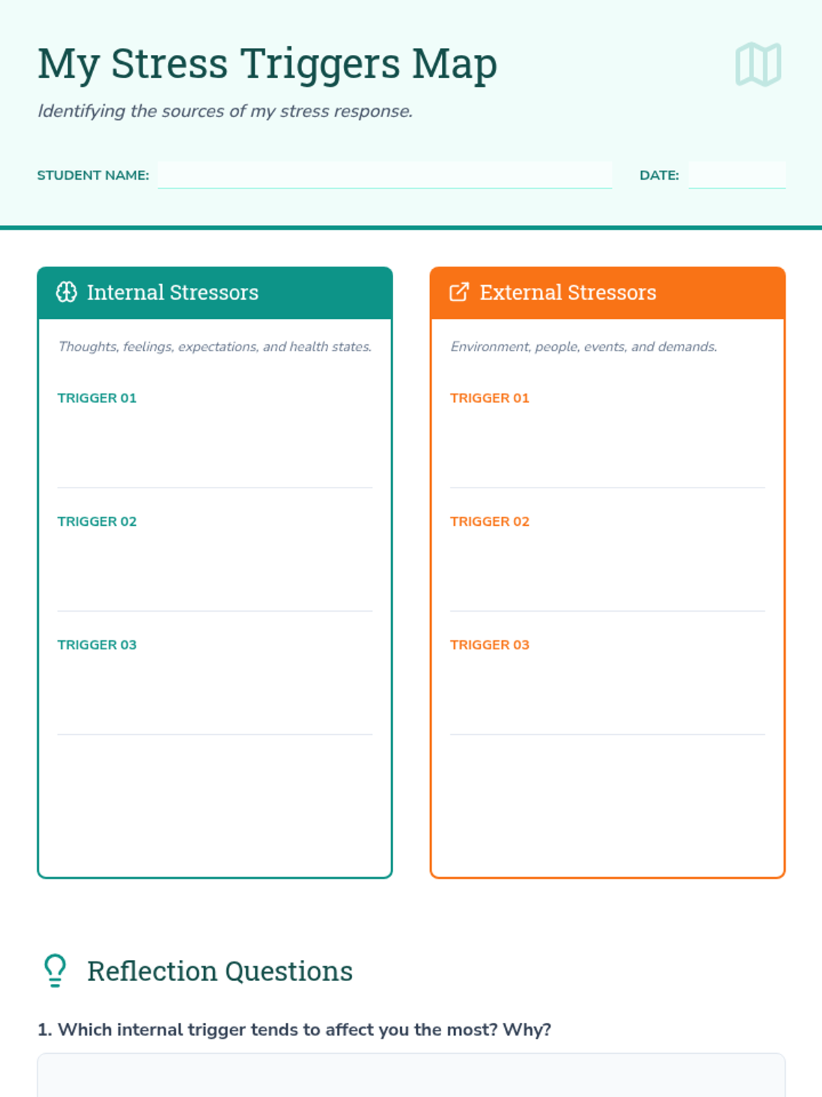 My Stress Triggers Map Worksheet • Material • Lenny Learning