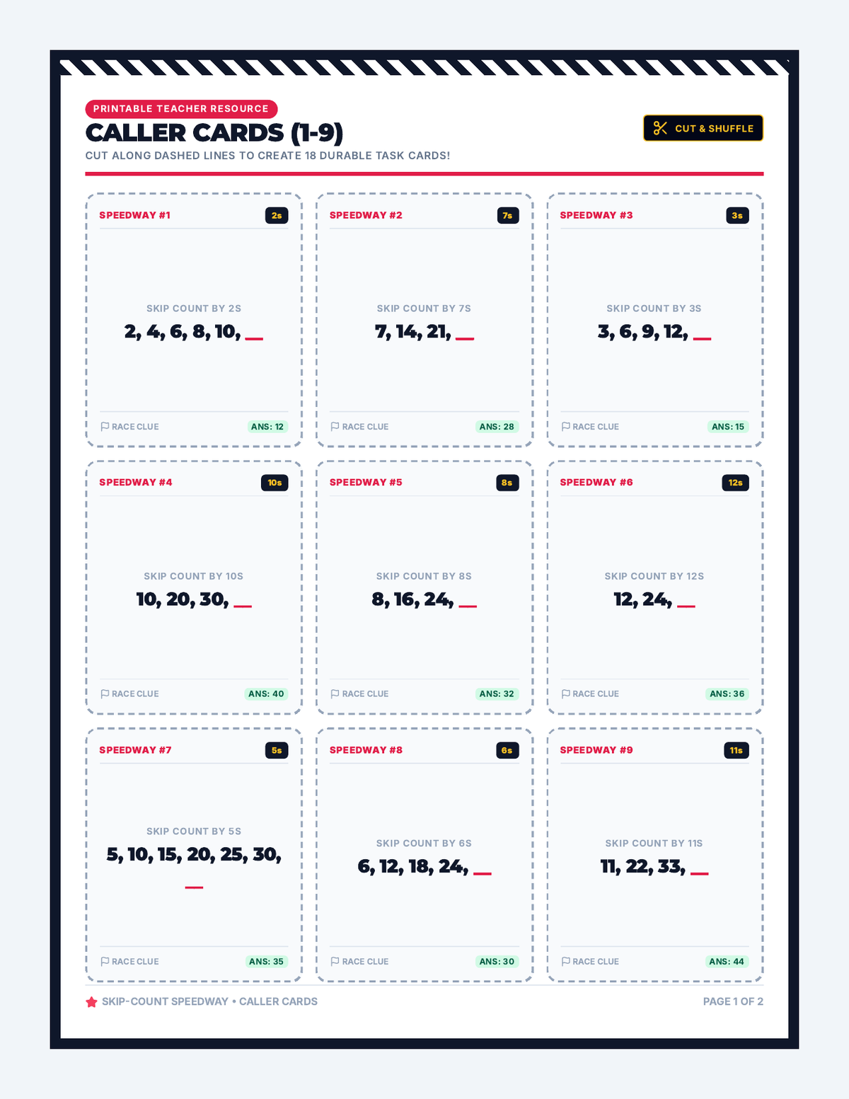 Speedway Caller Cards page 1