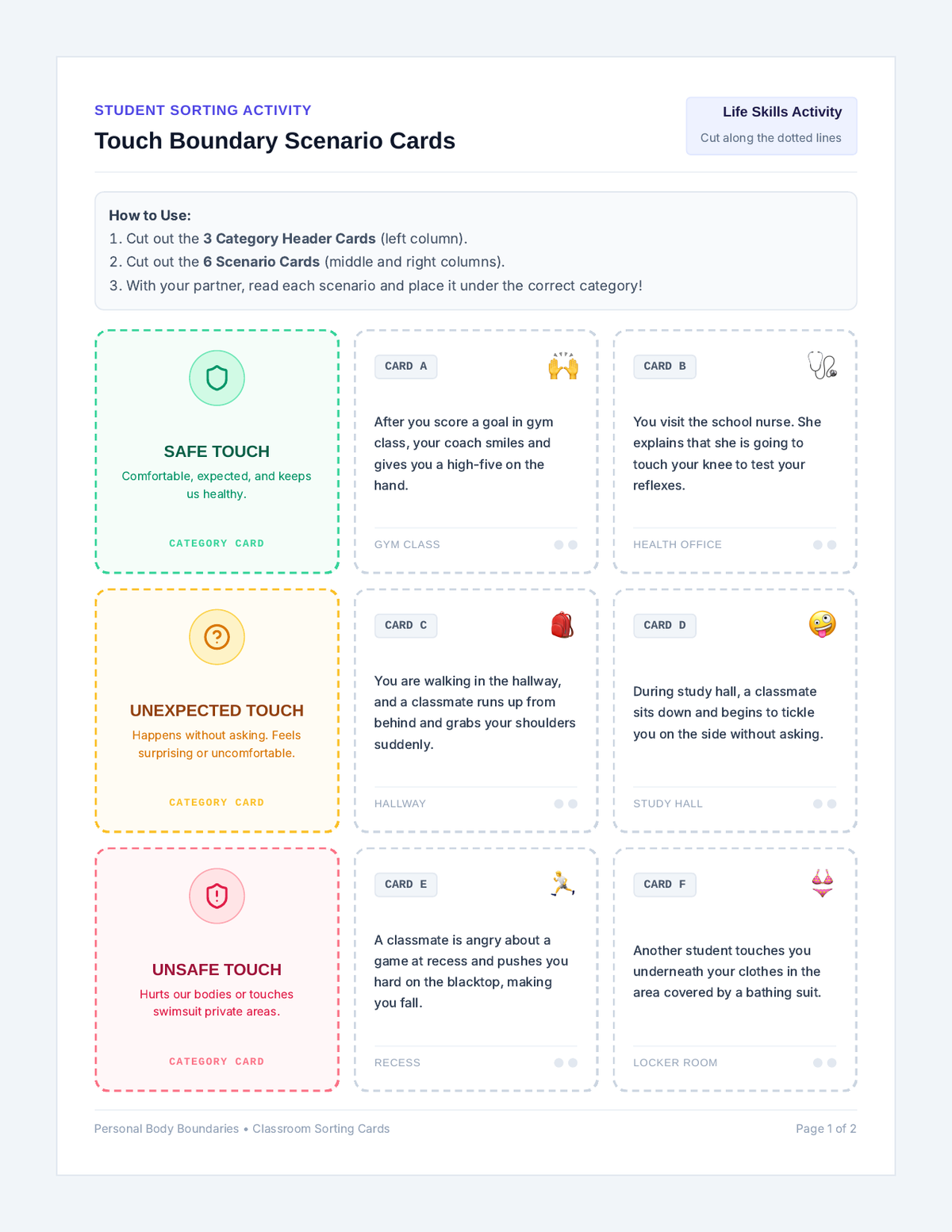 Touch Scenario Sorting Cards page 1