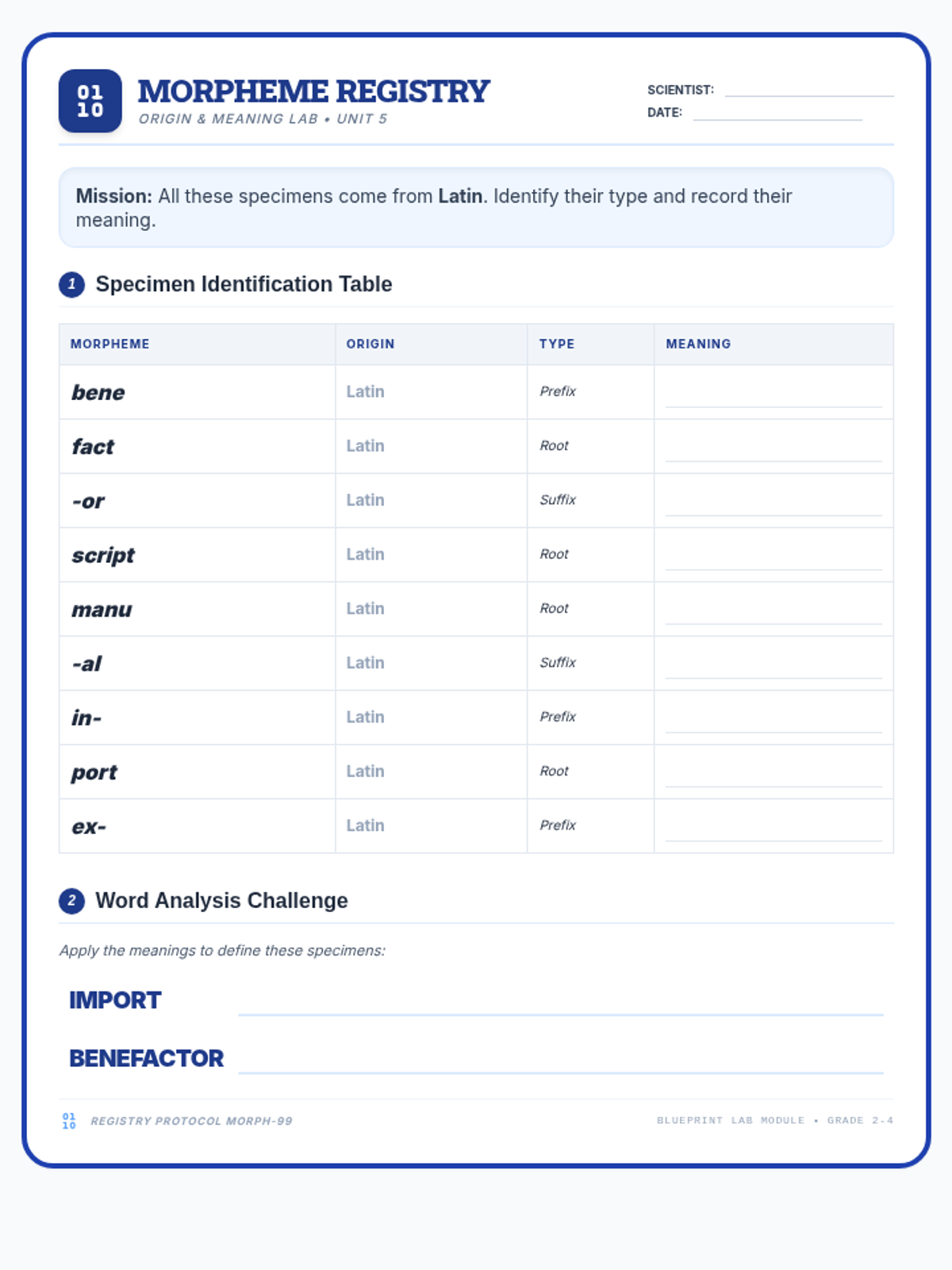 Morpheme Registry Worksheet Final • Material • Lenny Learning