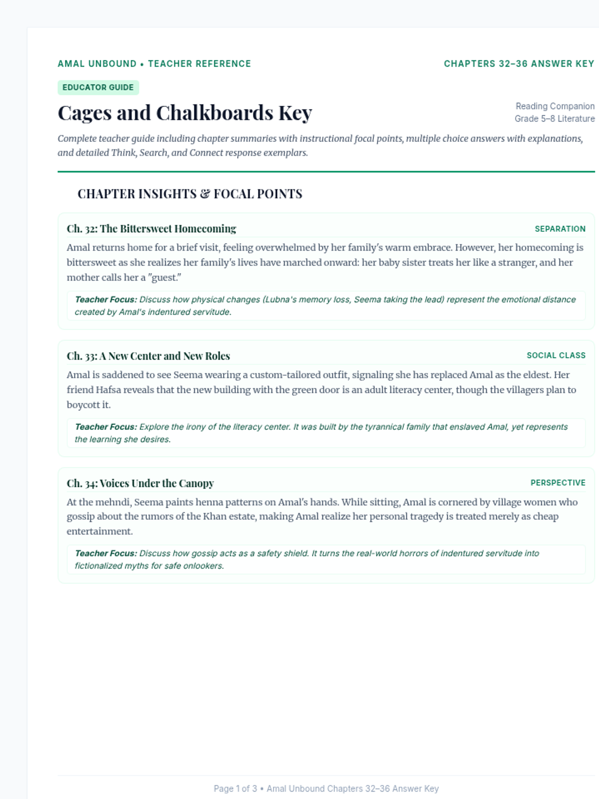 Cages and Chalkboards Answer Key