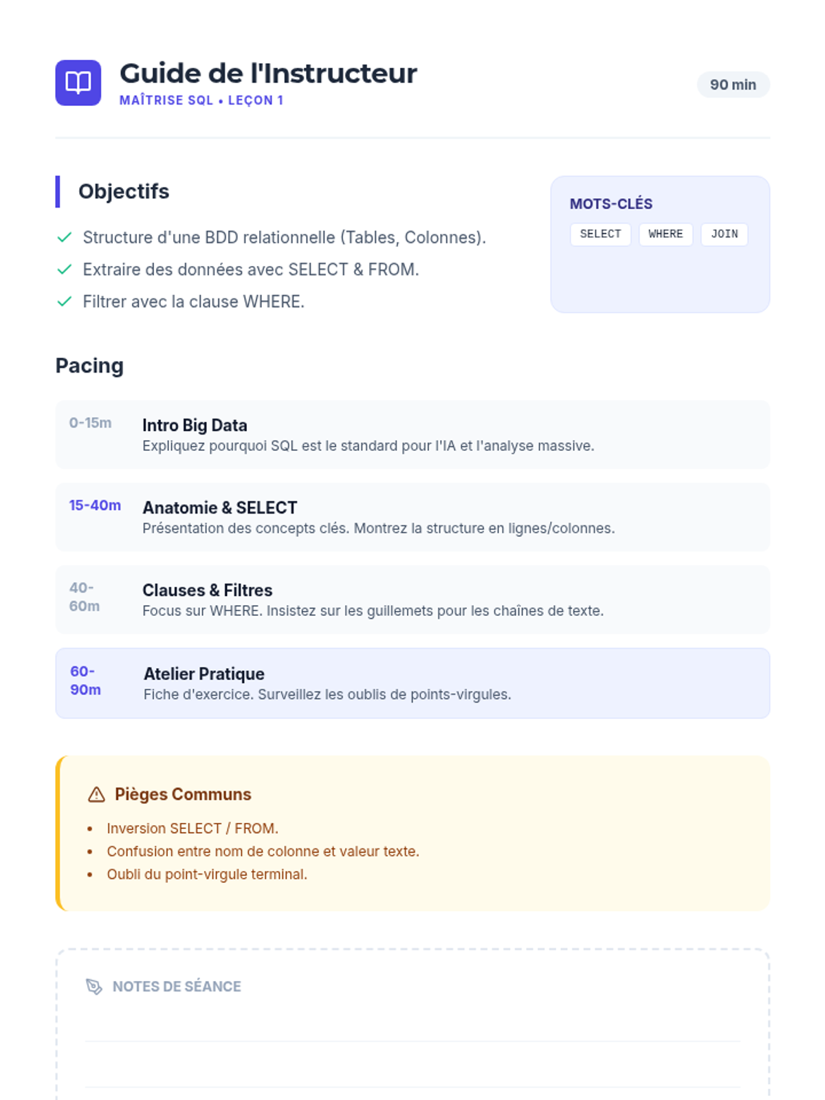 Guide Enseignant Fondations SQL