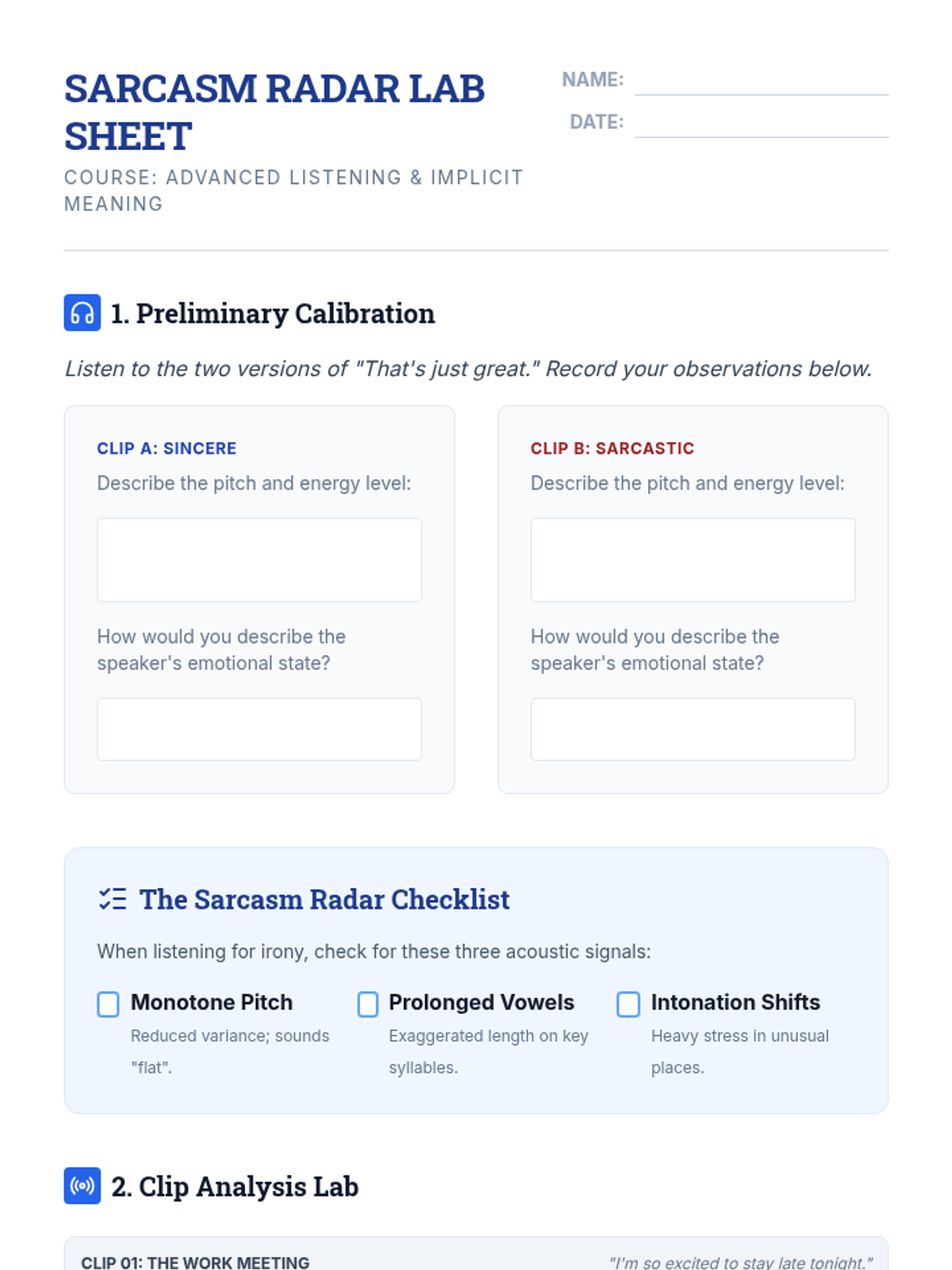 Sarcasm Radar Worksheet