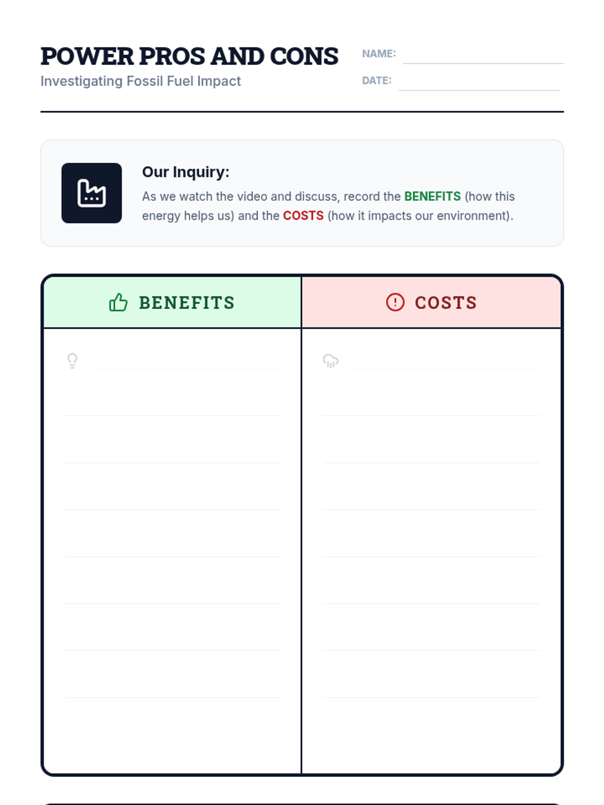 Power Pros and Cons T Chart • Material • Lenny.com