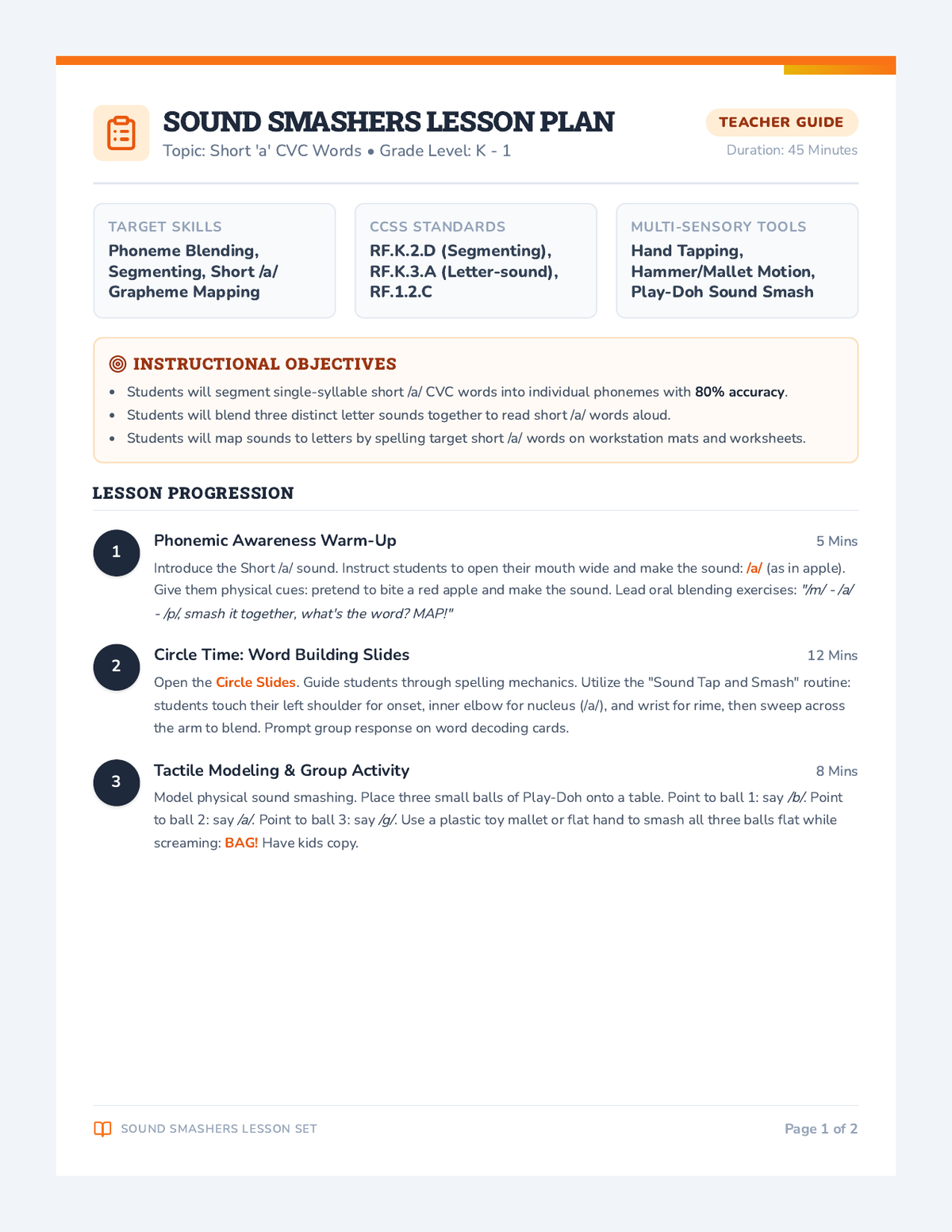 Sound Smashers Lesson Plan page 1