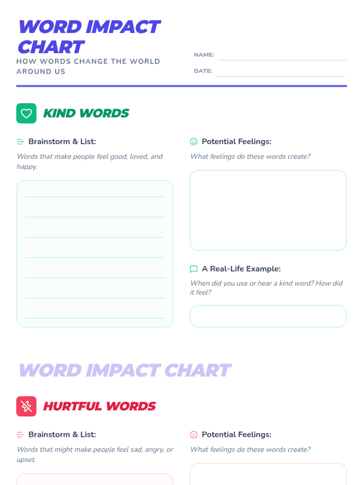 Word Impact Chart Worksheet • Material • Lenny Learning