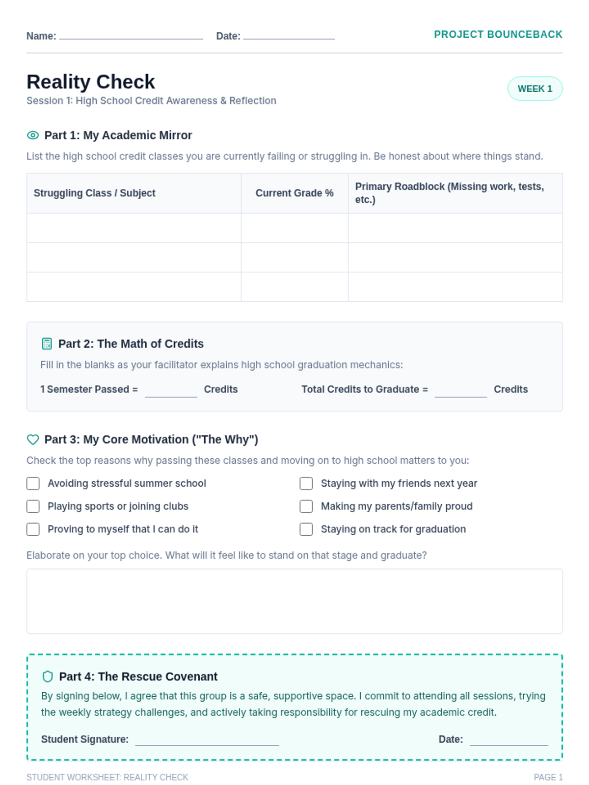 Reality Check Worksheet