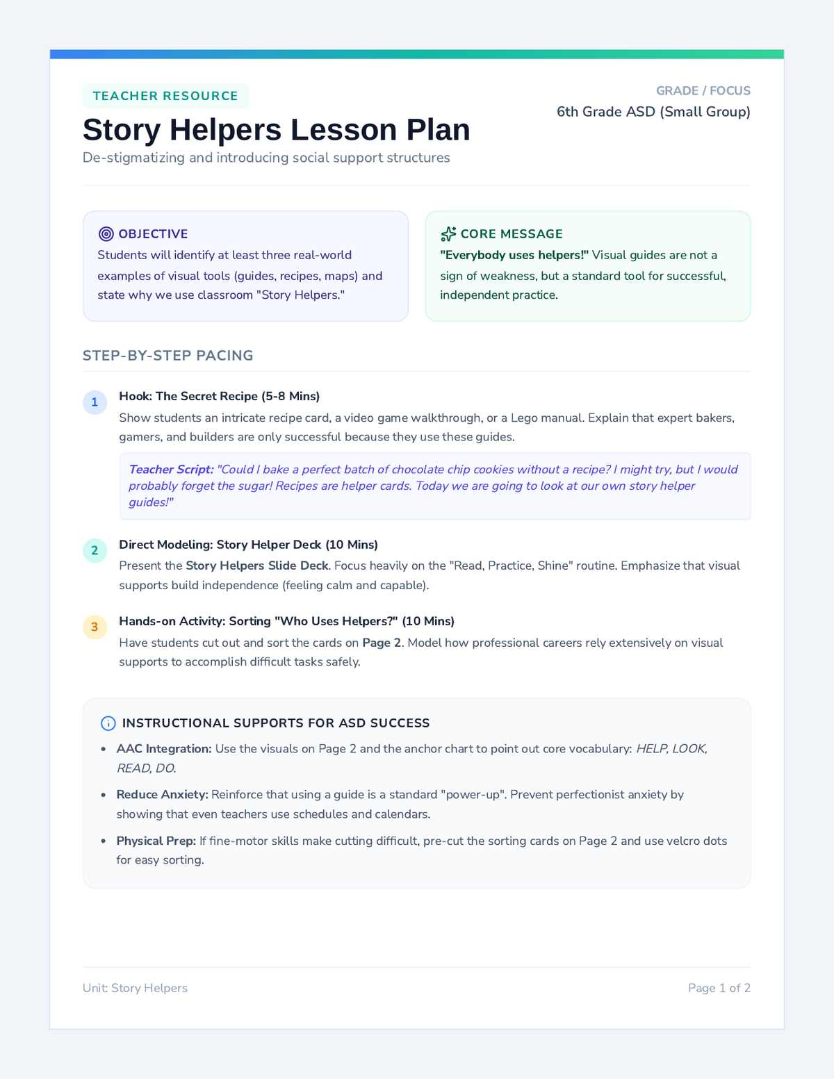 Story Helpers Teacher Guide page 1
