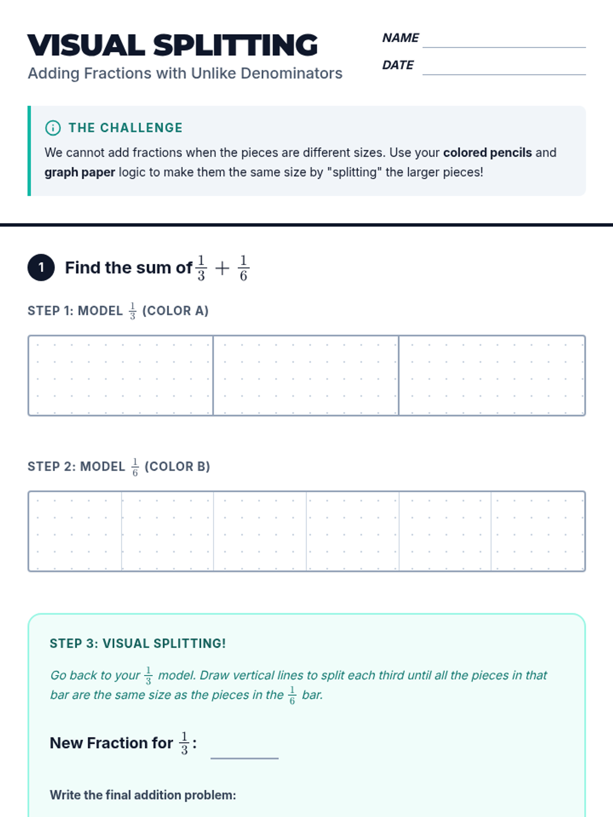 Visual Splitting Activity Sheet • Material • Lenny Learning