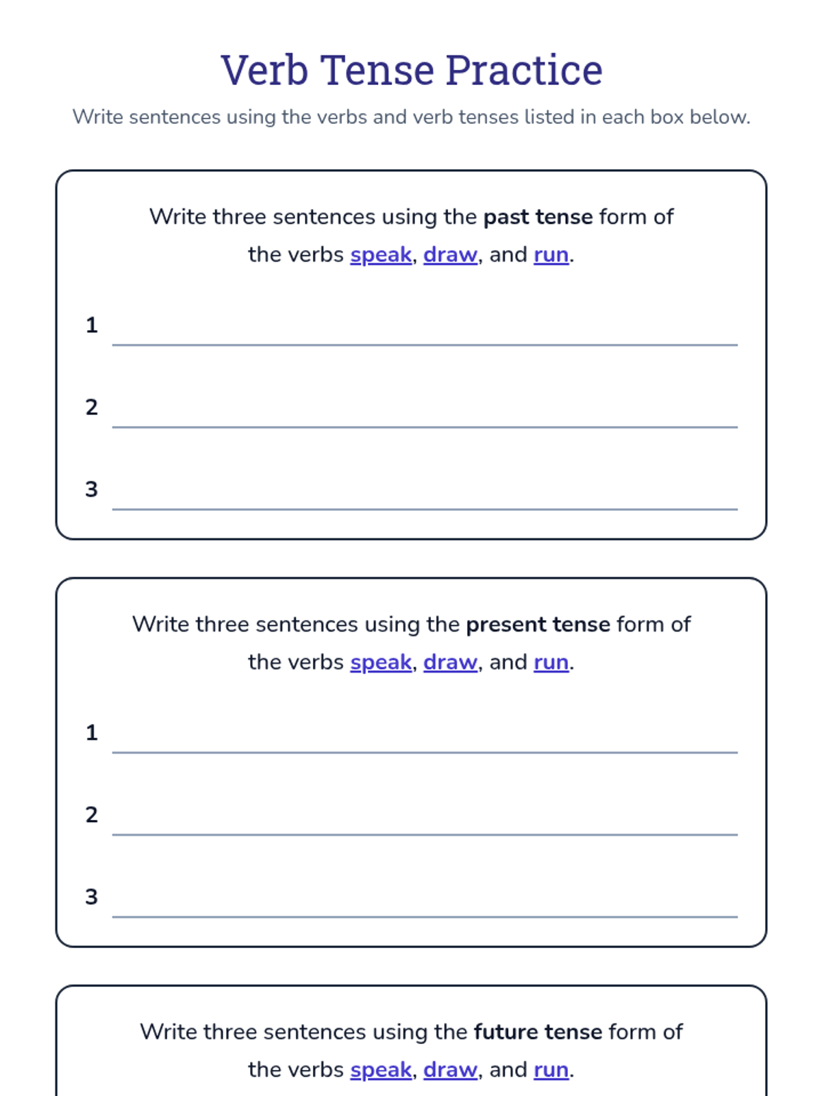 Tense Builder Worksheet
