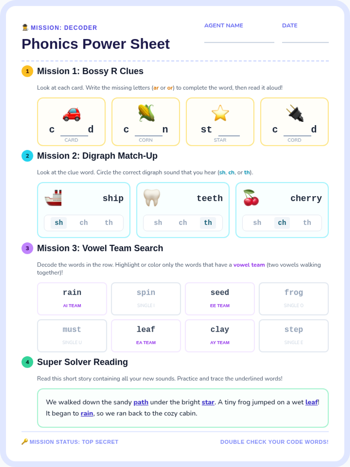 Phonics Power Worksheet