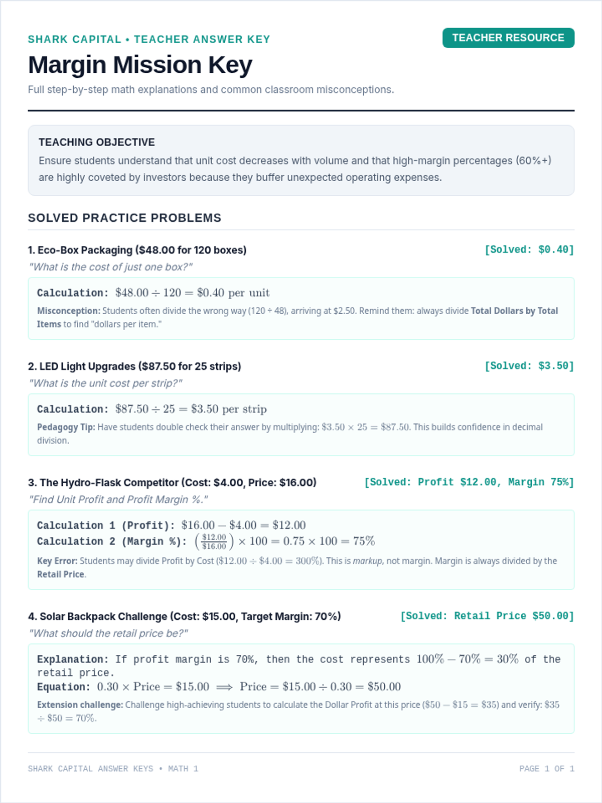 Margin Mission Answer Key