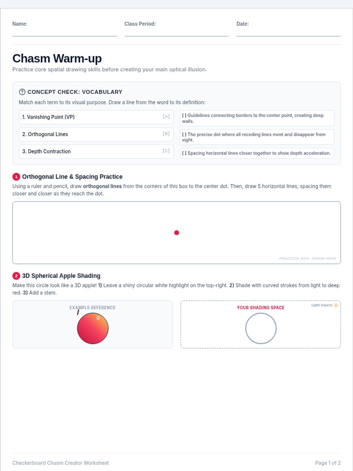 Chasm Creator Worksheet