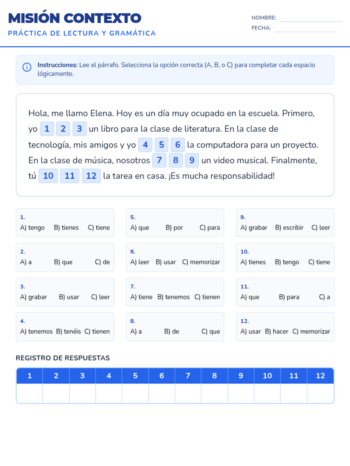 Mision Contexto Worksheet