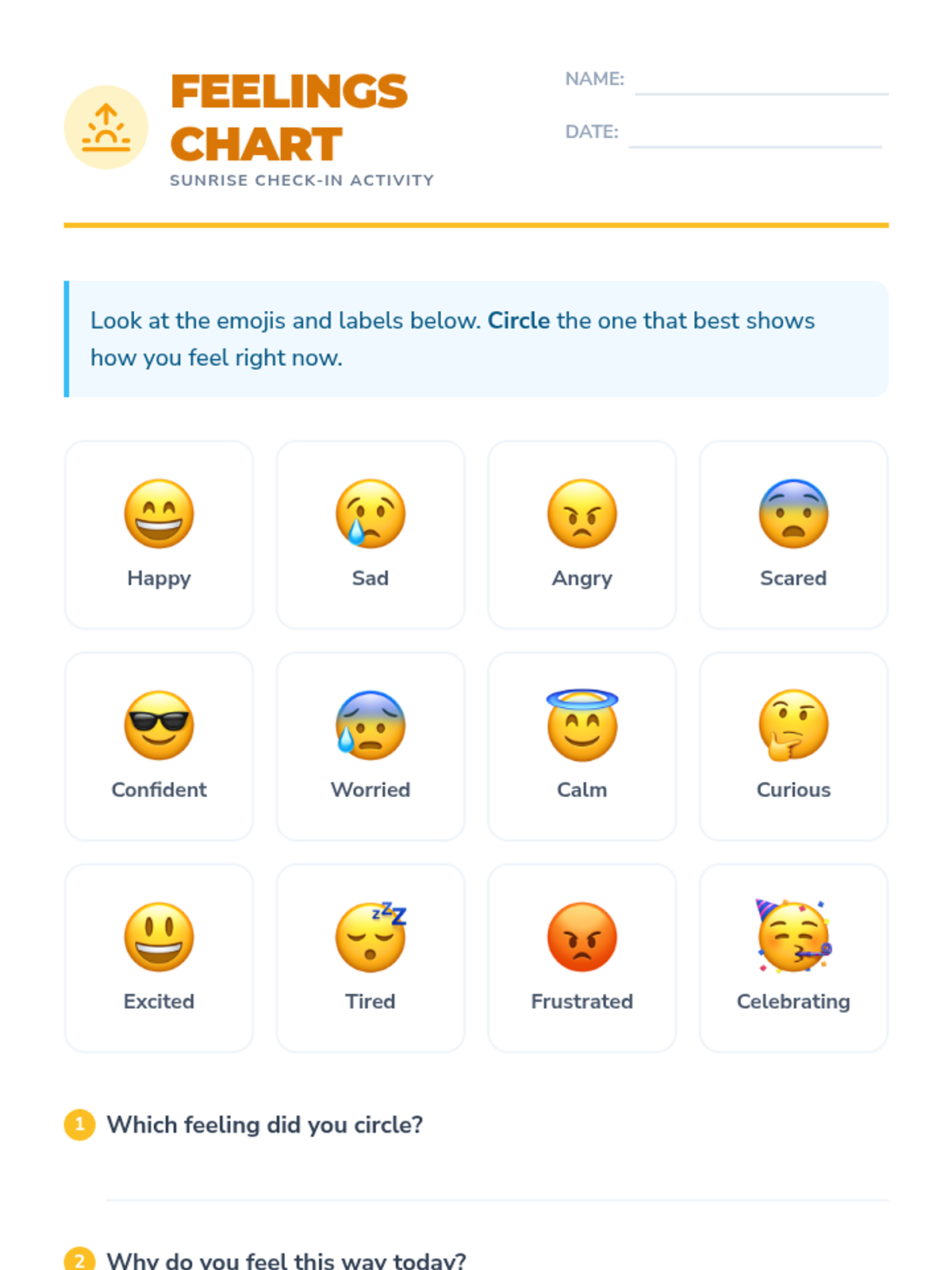 Feelings Chart Visual Worksheet • Material • Lenny Learning