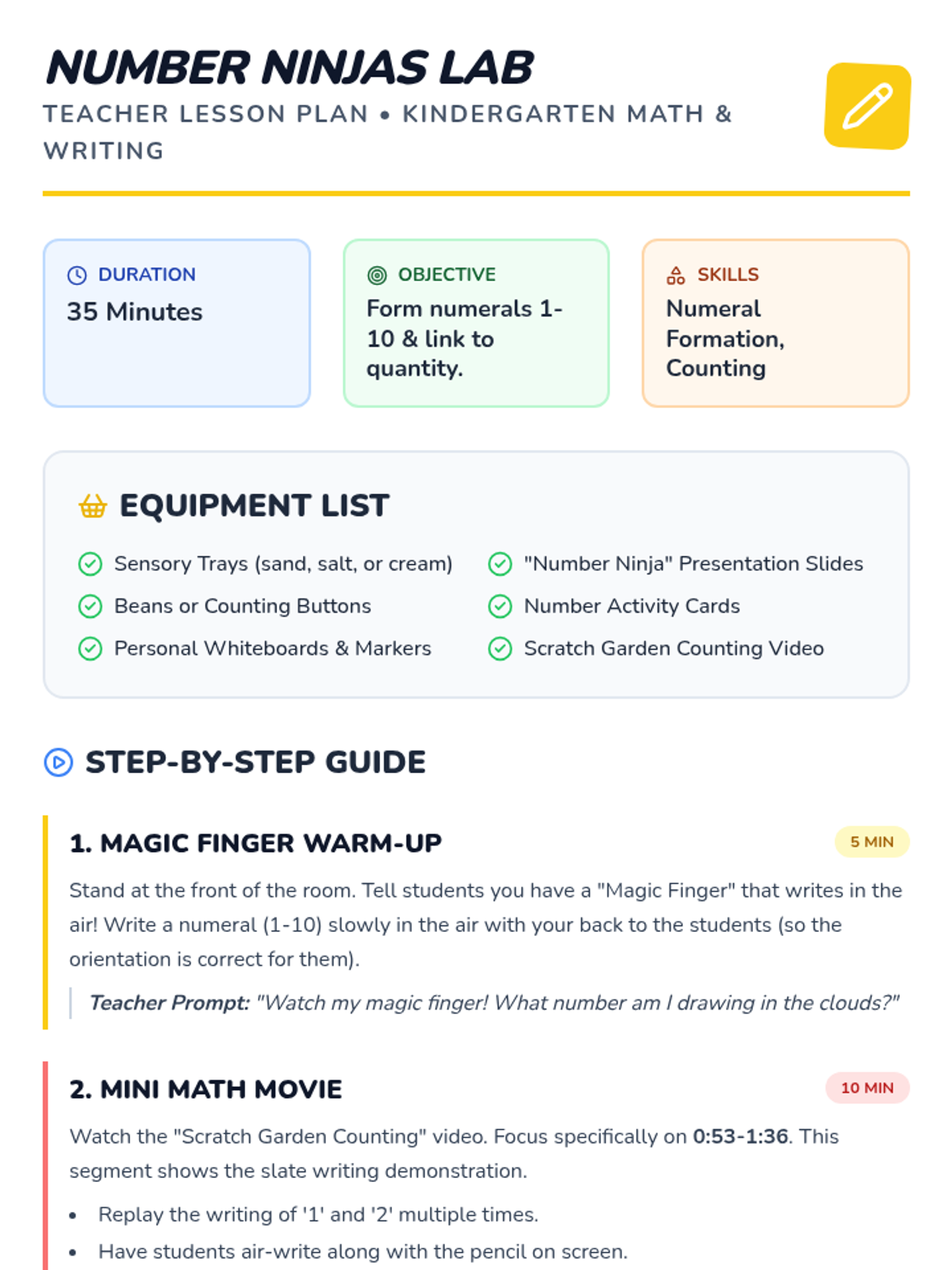 Number Ninjas Lesson Plan • Material • Lenny Learning