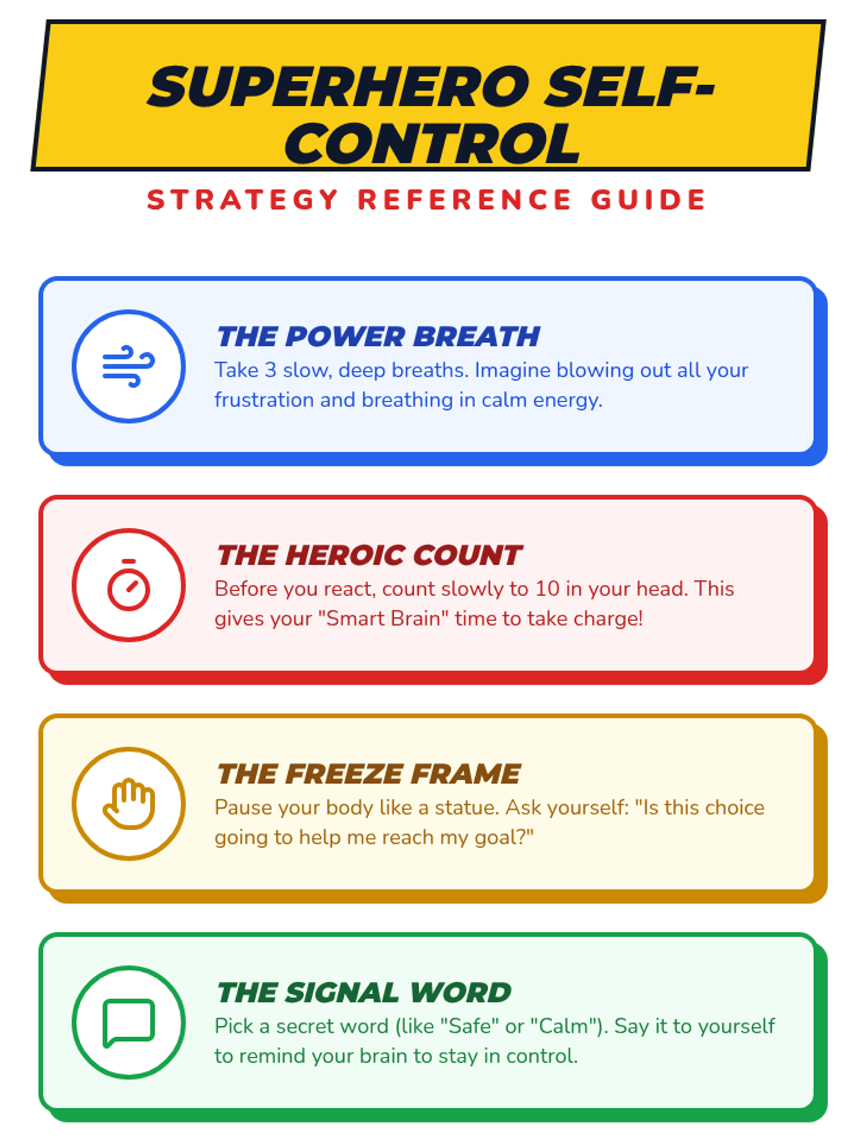Superhero Self-Control Cheat Sheet • Material • Lenny Learning