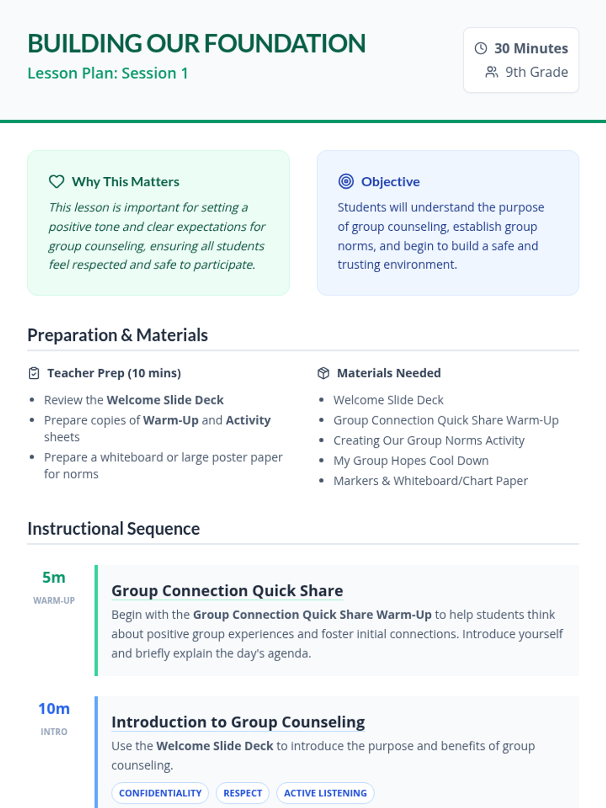 Building Our Foundation Lesson Plan • Material • Lenny Learning