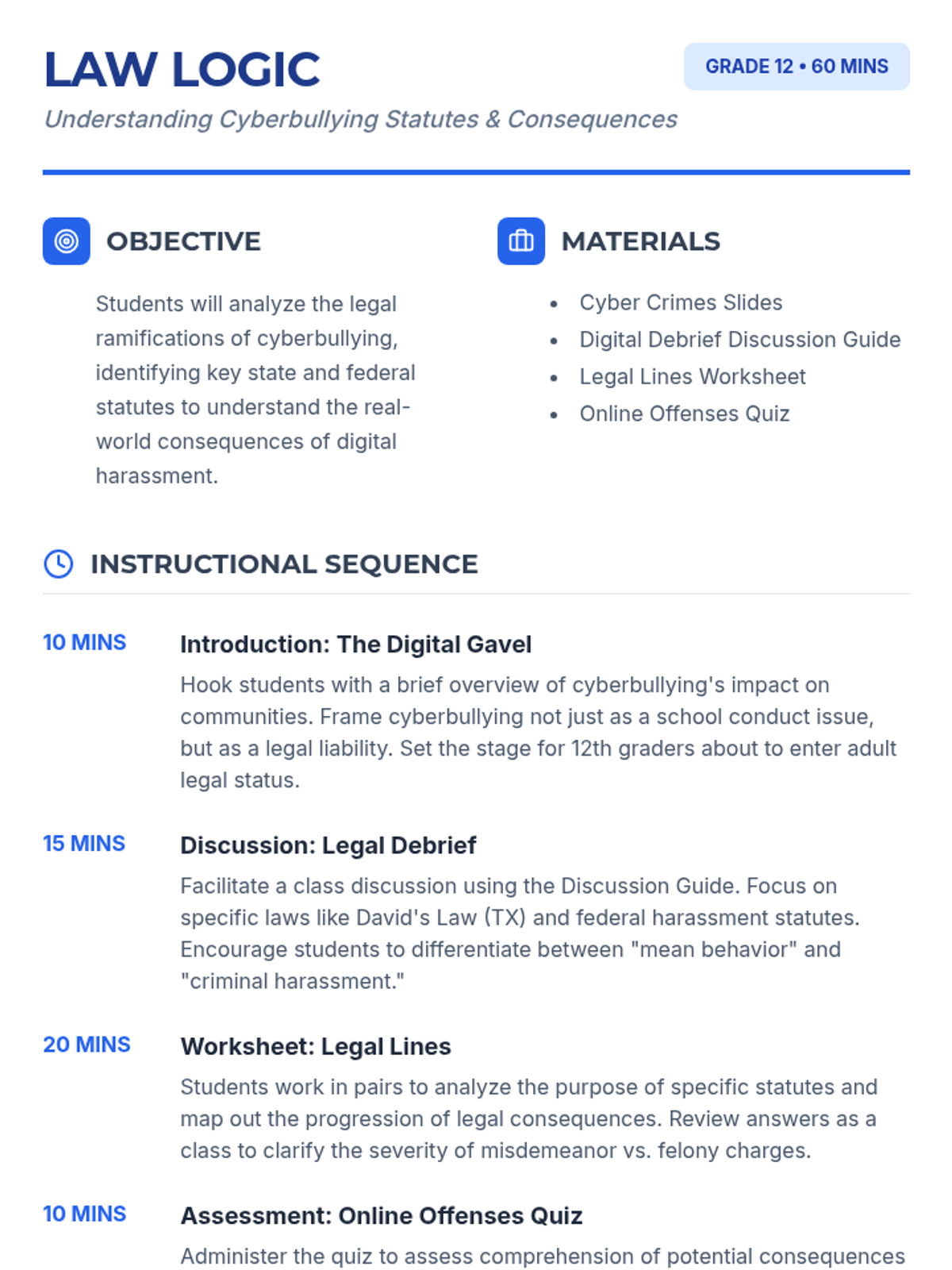 Law Logic Lesson Plan • Material • Lenny Learning