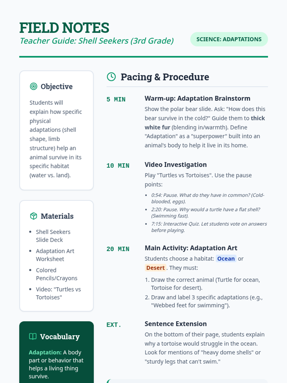 Field Notes Teacher Guide • Material • Lenny Learning
