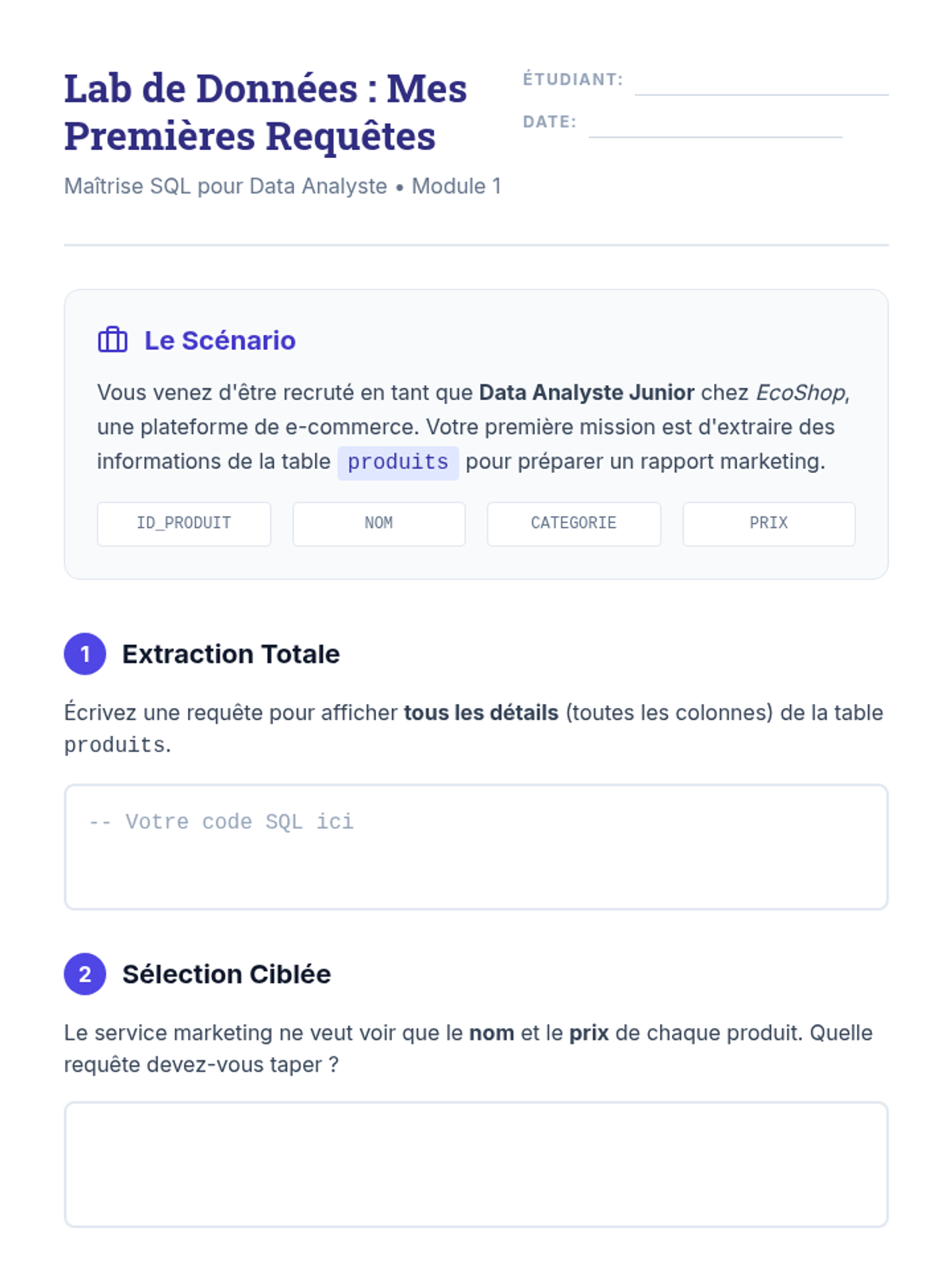 Lab Premières Requêtes Worksheet