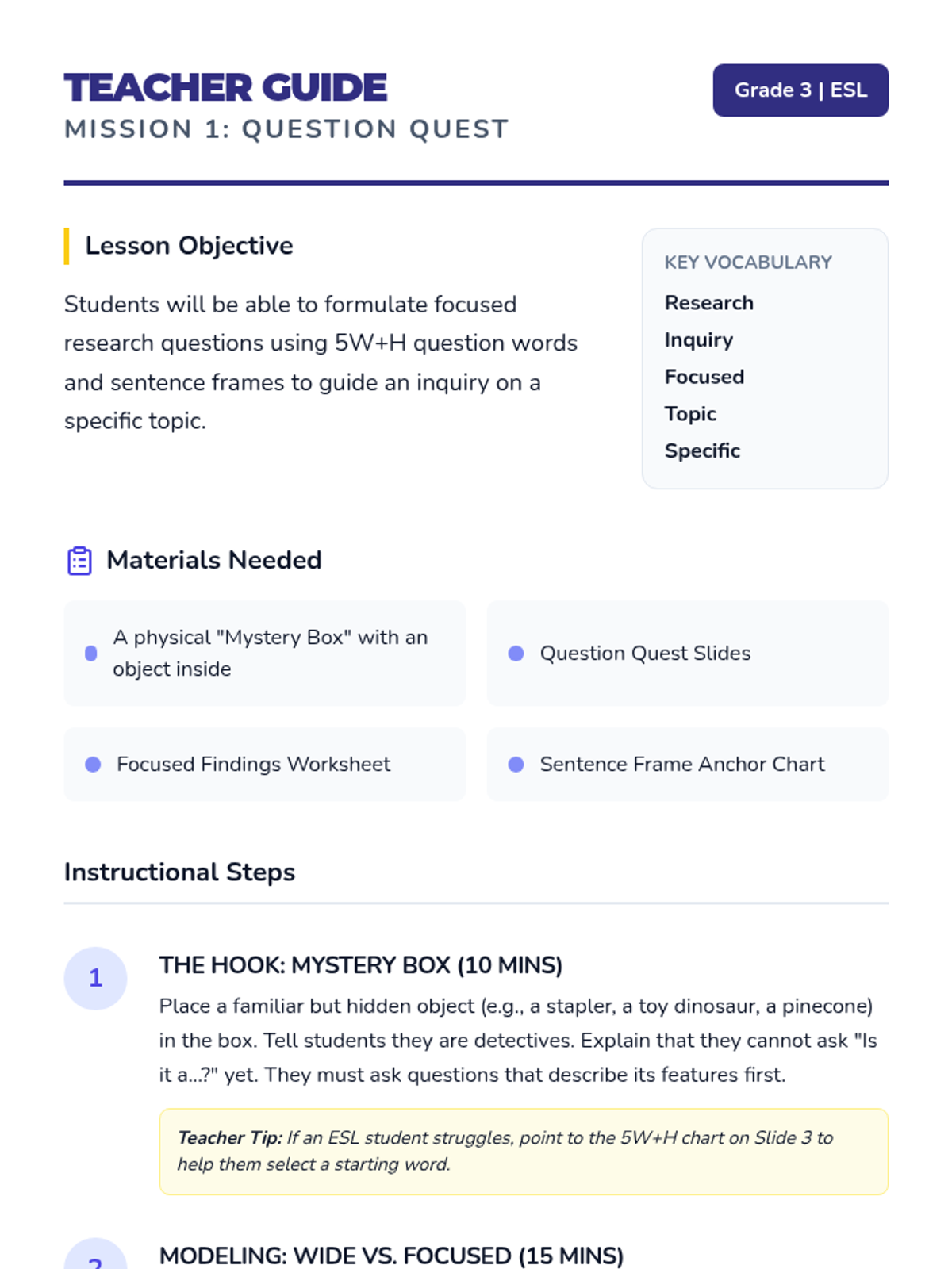 Question Quest Teacher Guide