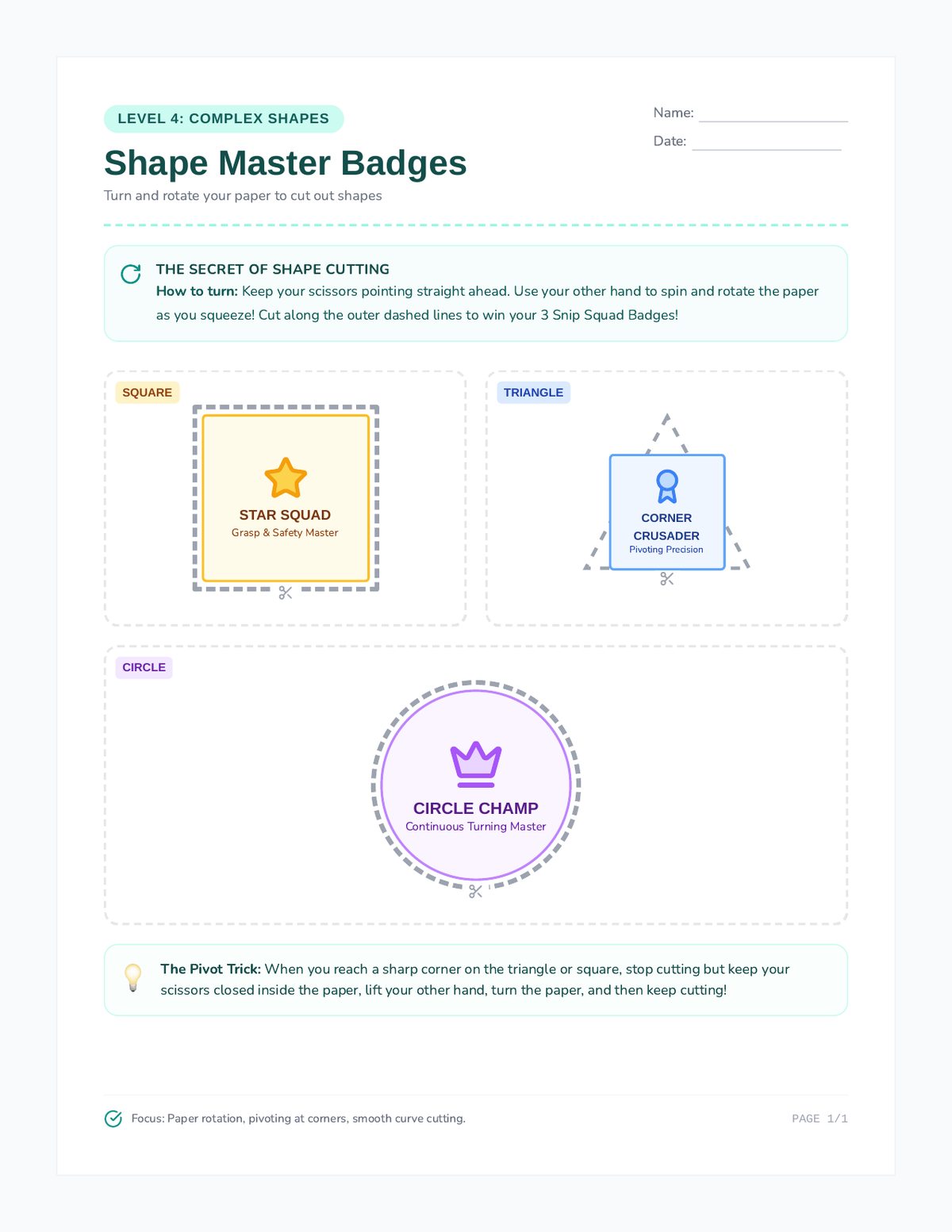 Shape Master Worksheet page 1