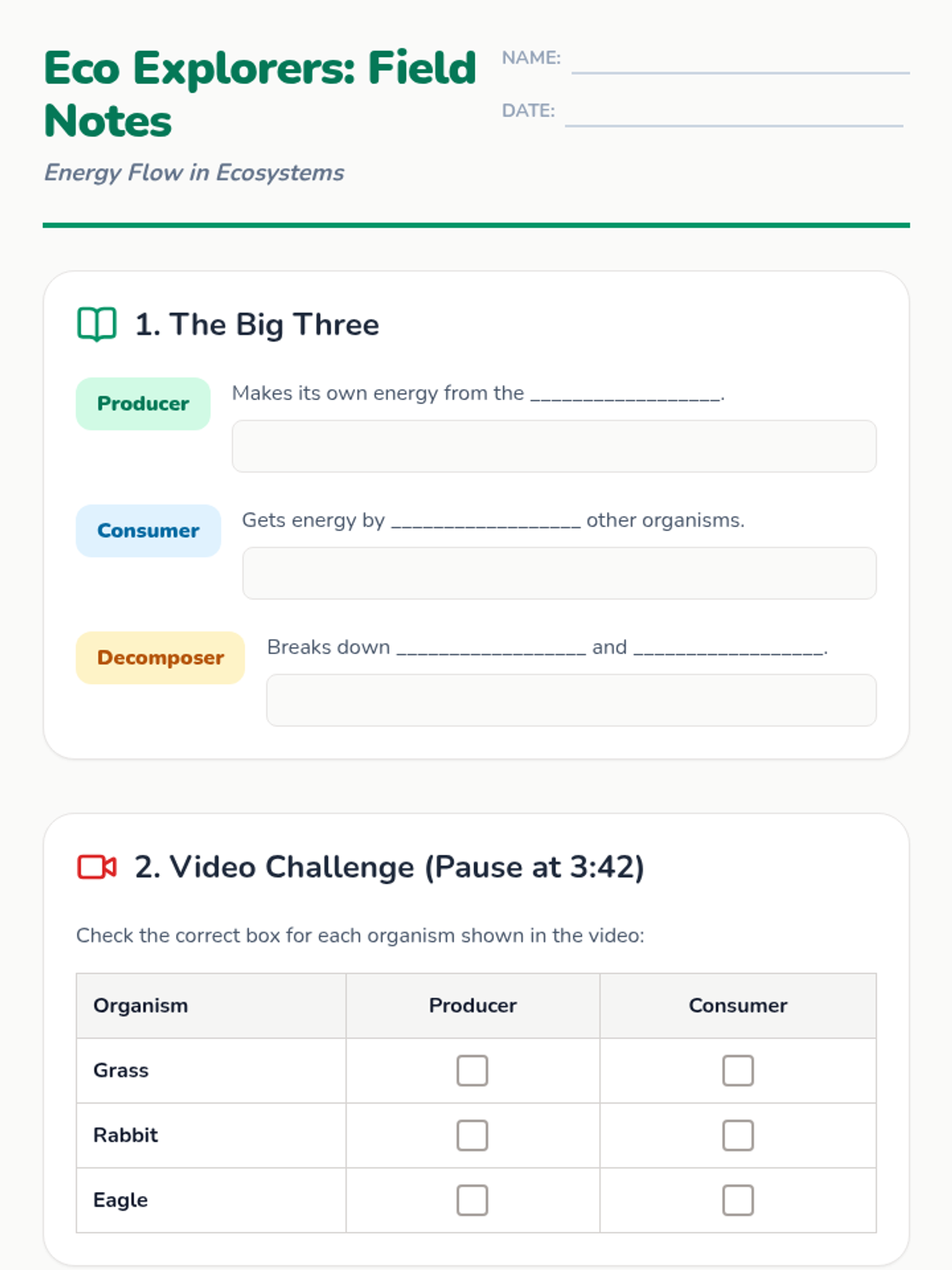 Exploerers Notes Eco Explorers Notes Worksheet • Material • Lenny Learning
