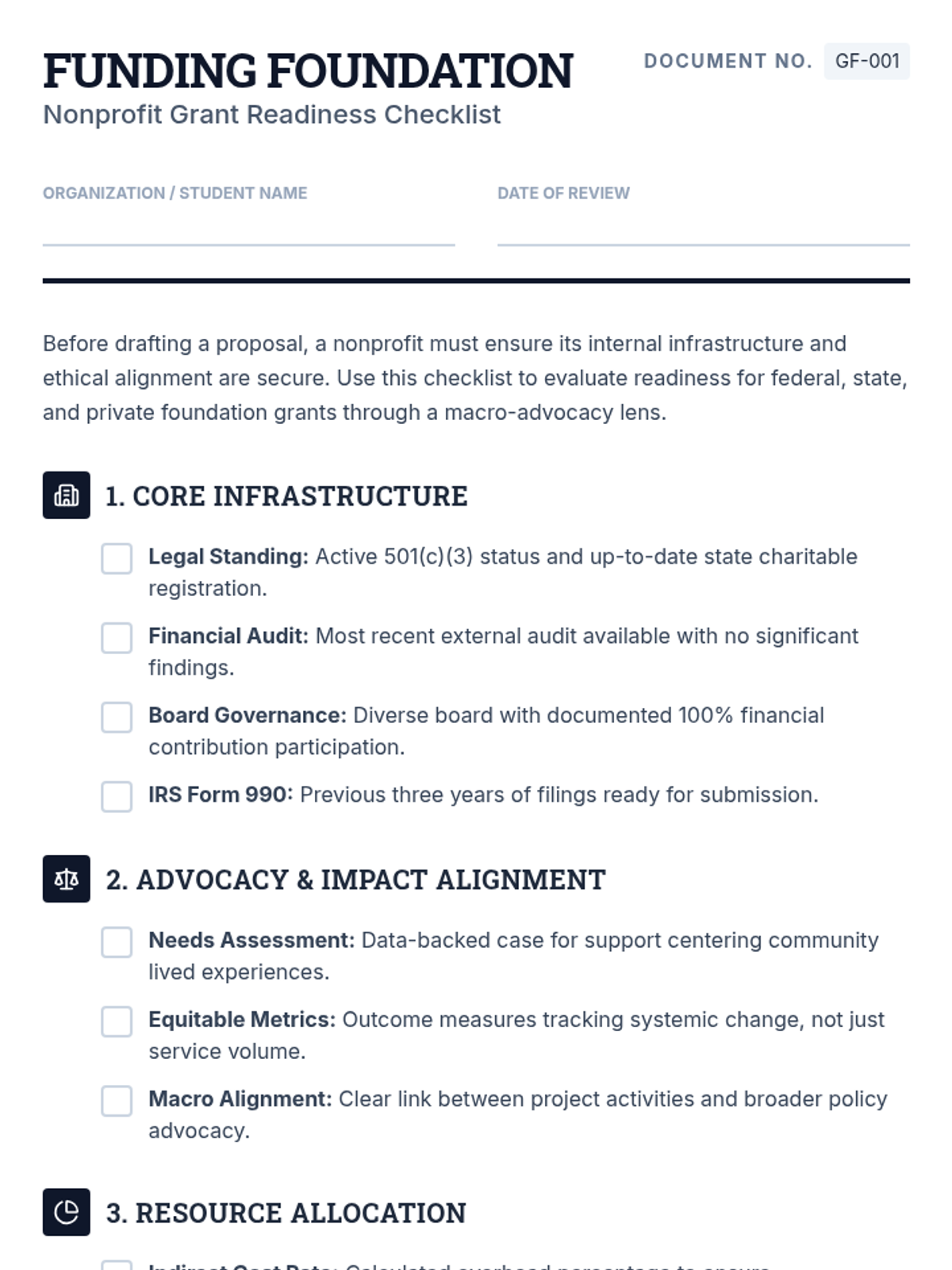 Funding Foundation Checklist