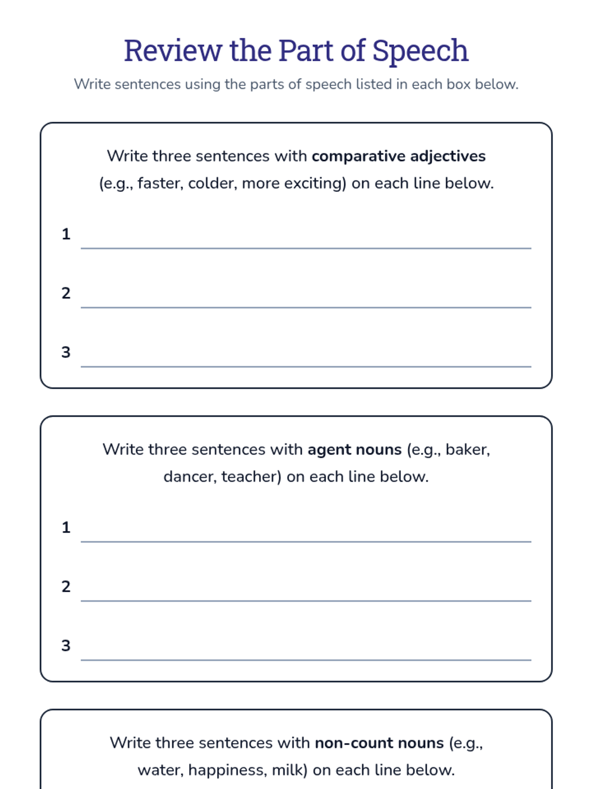 Grammar Category Worksheet