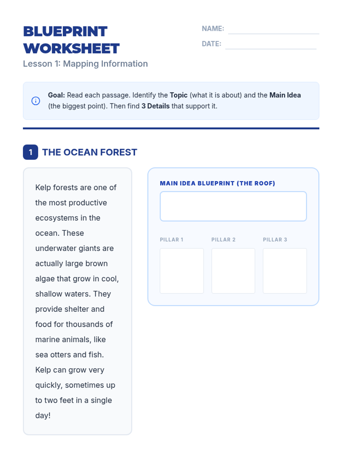 Main Idea Blueprints Worksheet