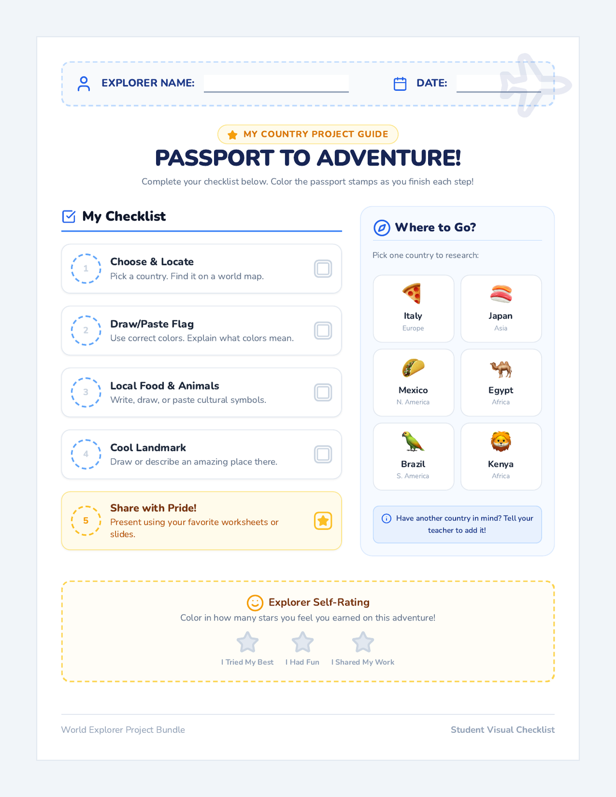 World Explorer Visual Rubric page 1