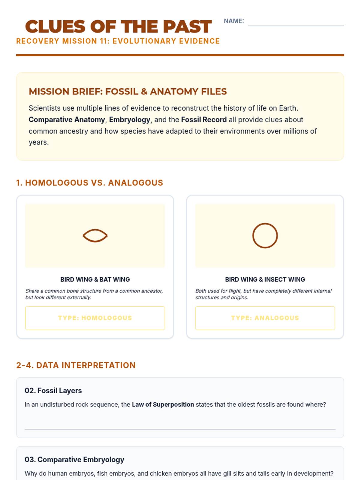Evolution Evidence Lab Sheet