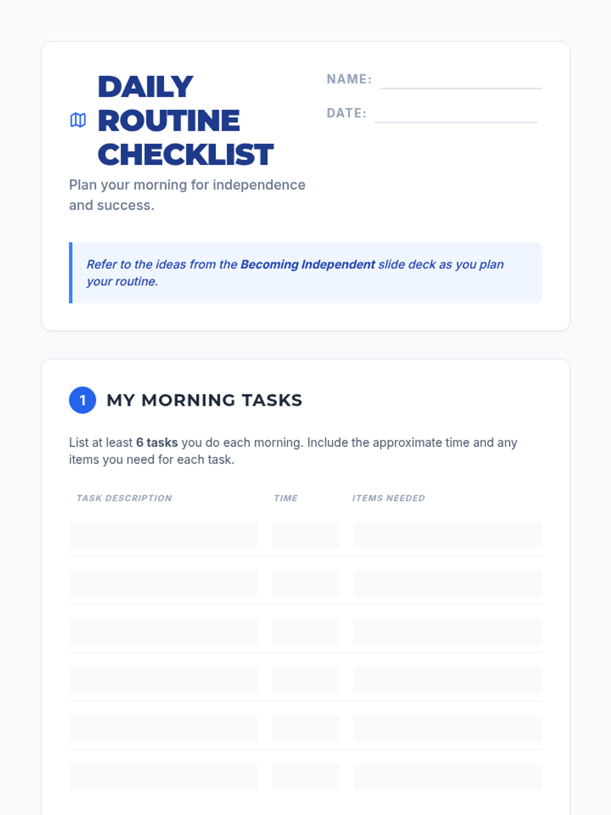 Daily Routine Checklist Worksheet • Material • Lenny Learning