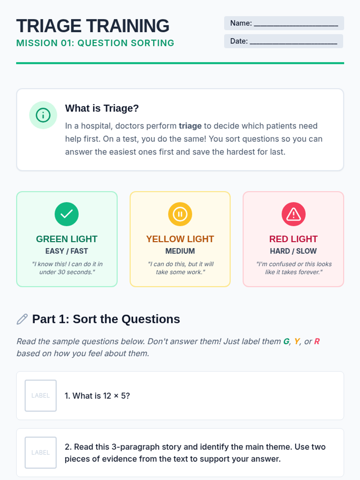 Triage Training Worksheet