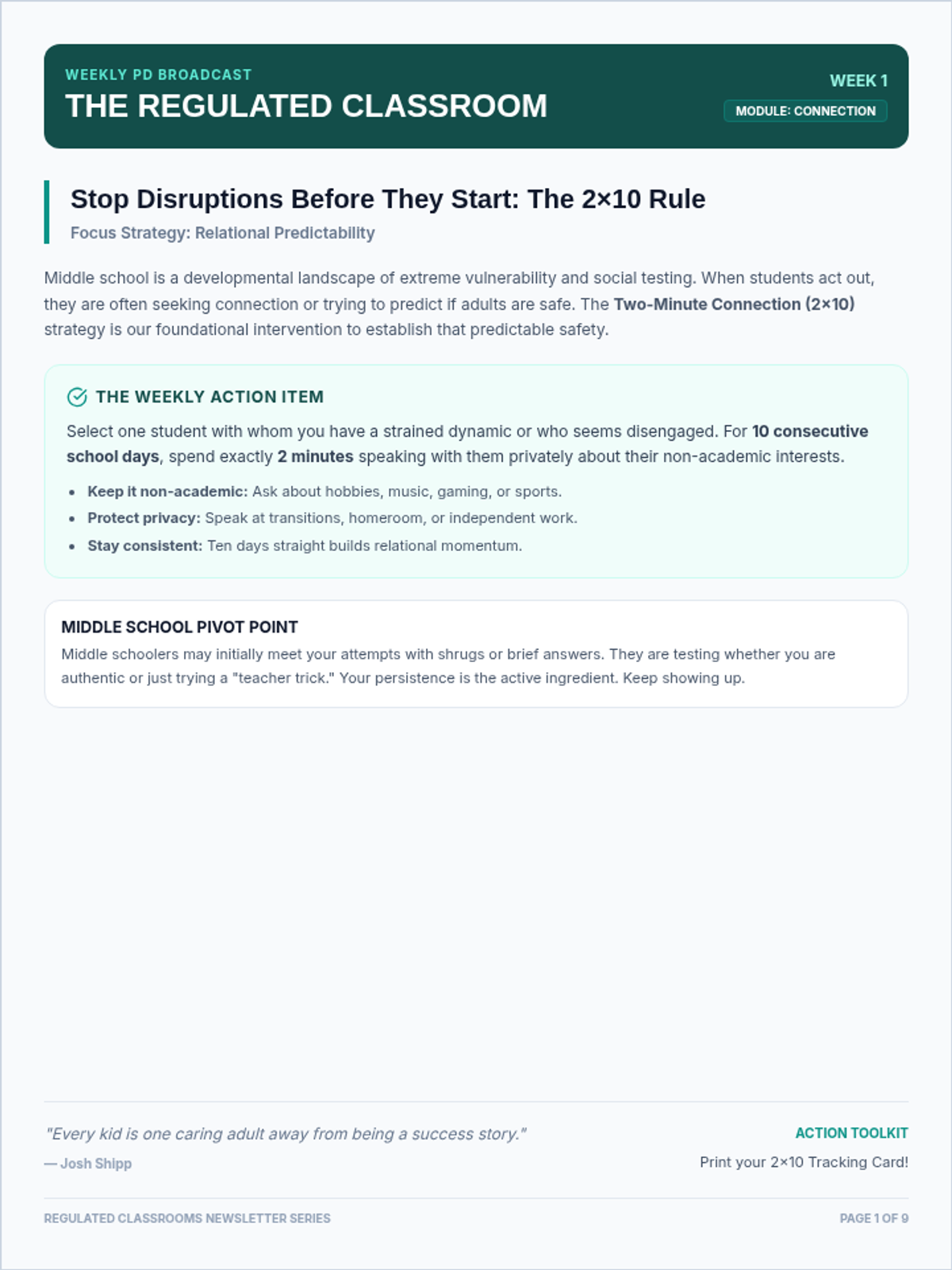Regulated Classrooms Weekly Newsletter Hub