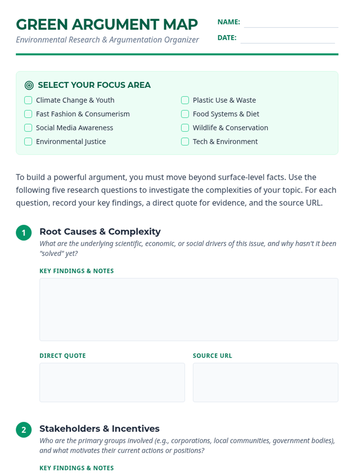 Green Argument Map Worksheet • Material • Lenny.com