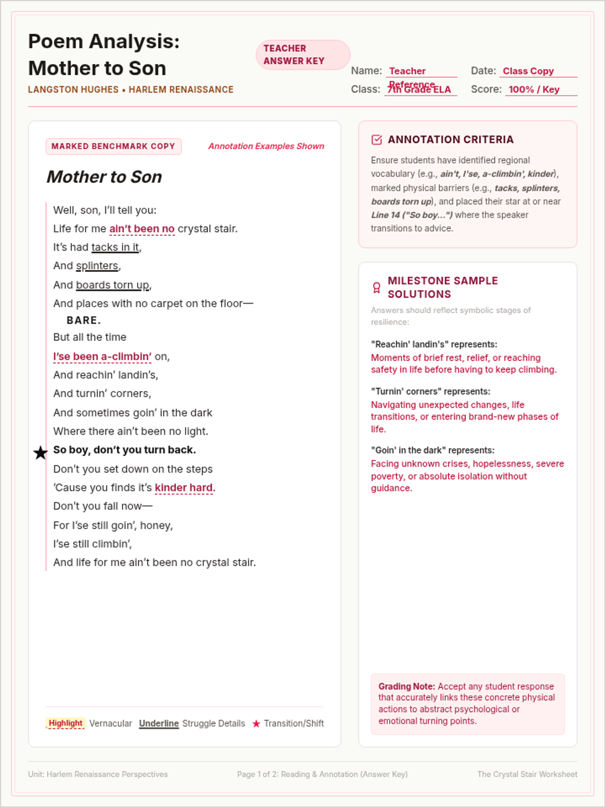Crystal Stair Answer Key