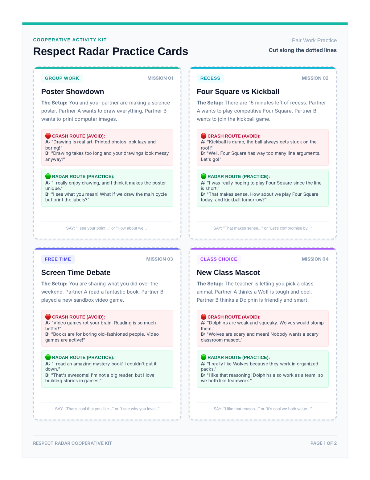 Respect Radar Practice Cards page 1