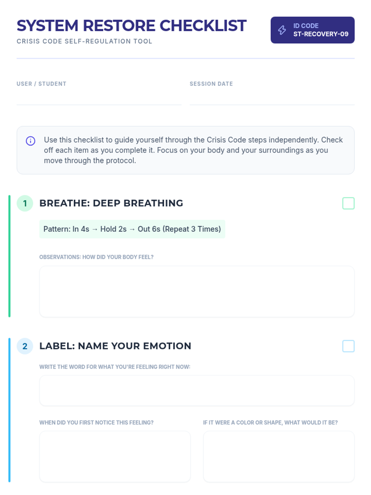 Self Regulation Checklist Worksheet • Material • Lenny Learning