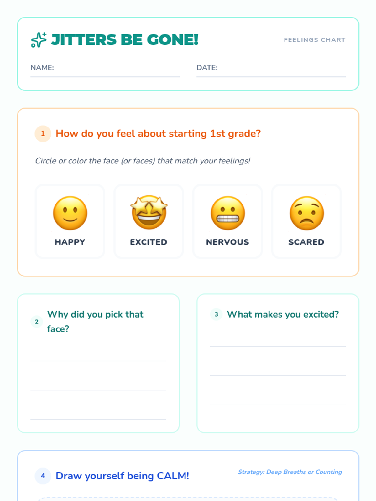 Feelings Chart Worksheet • Material • Lenny Learning