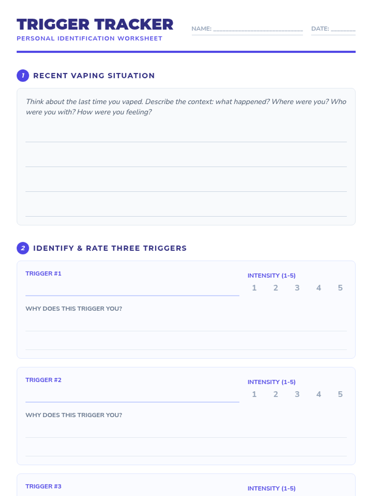 Trigger Tracker Worksheet • Material • Lenny Learning