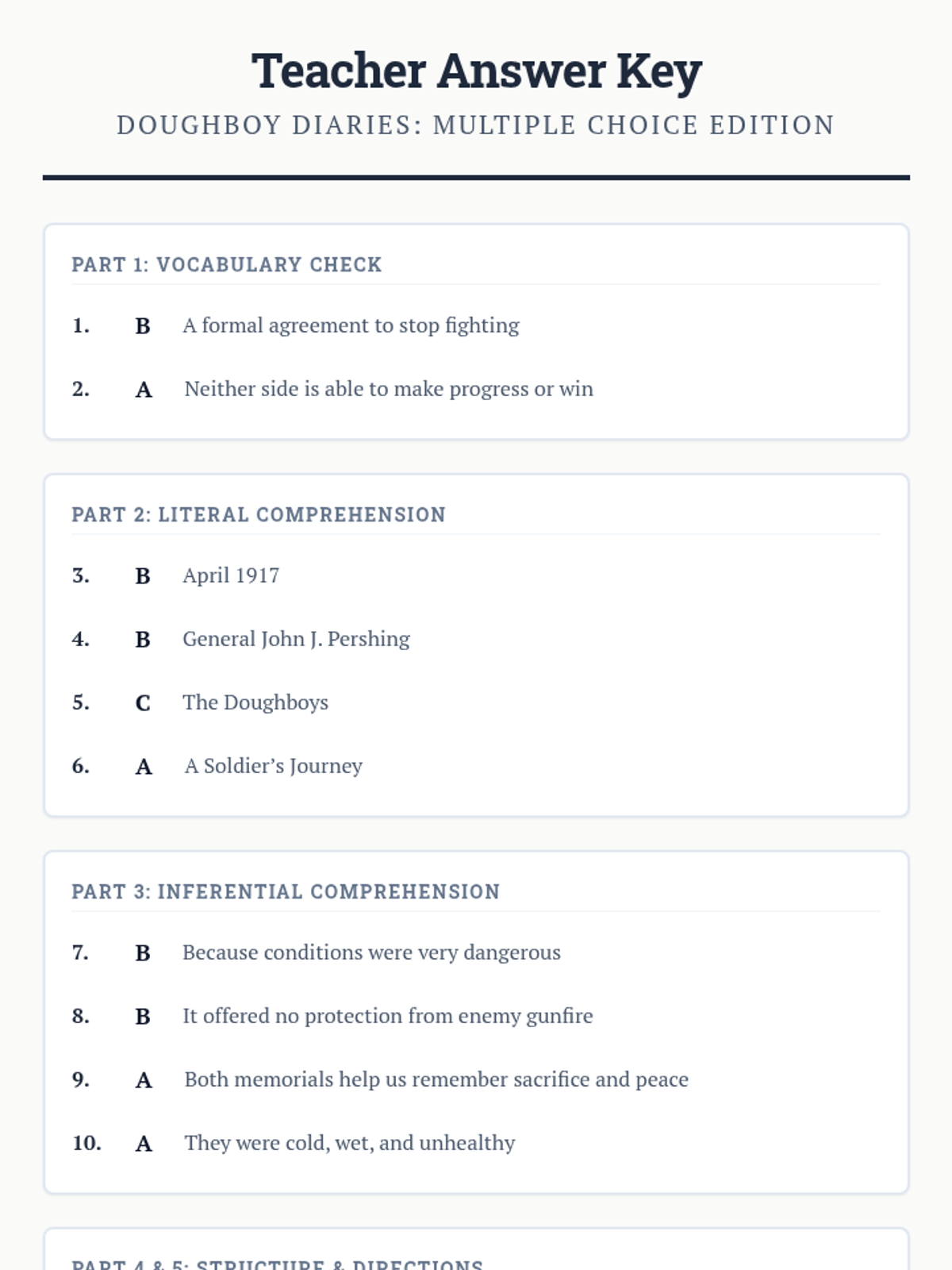 Doughboy Diaries Answer Key