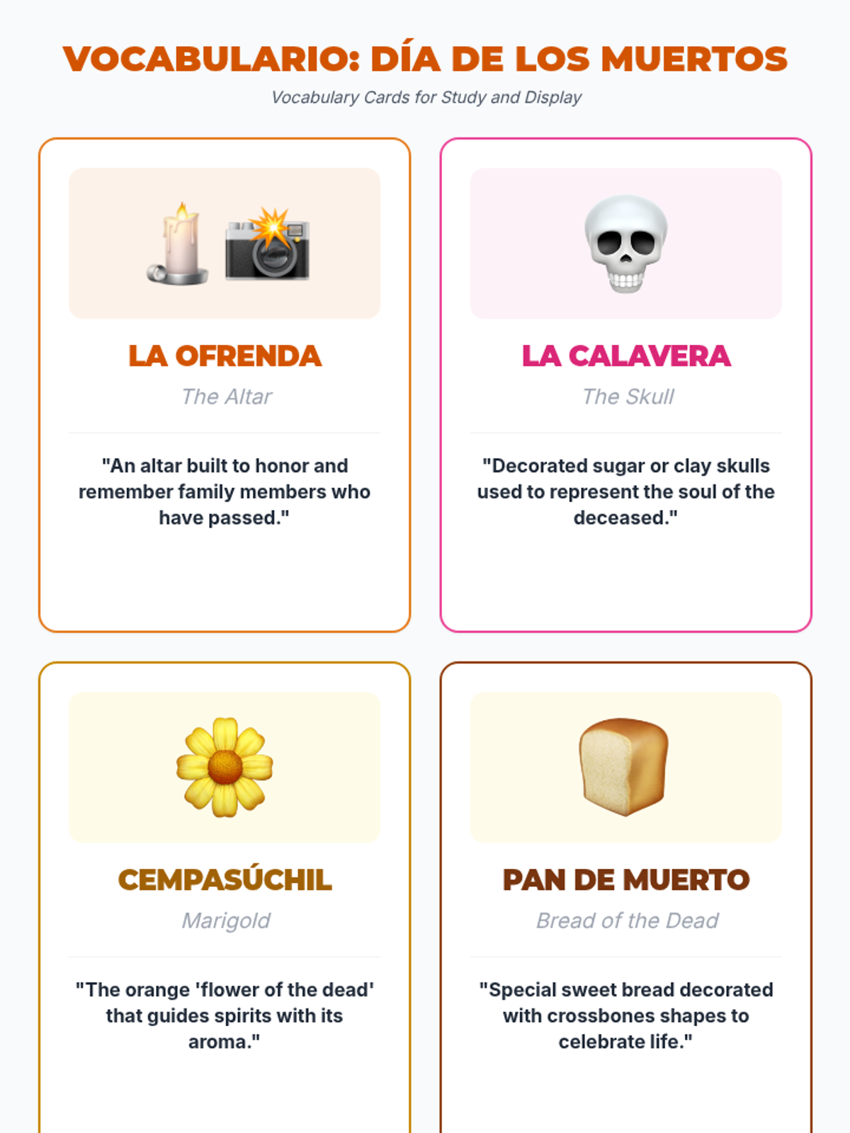 Day of Dead Vocab Cards