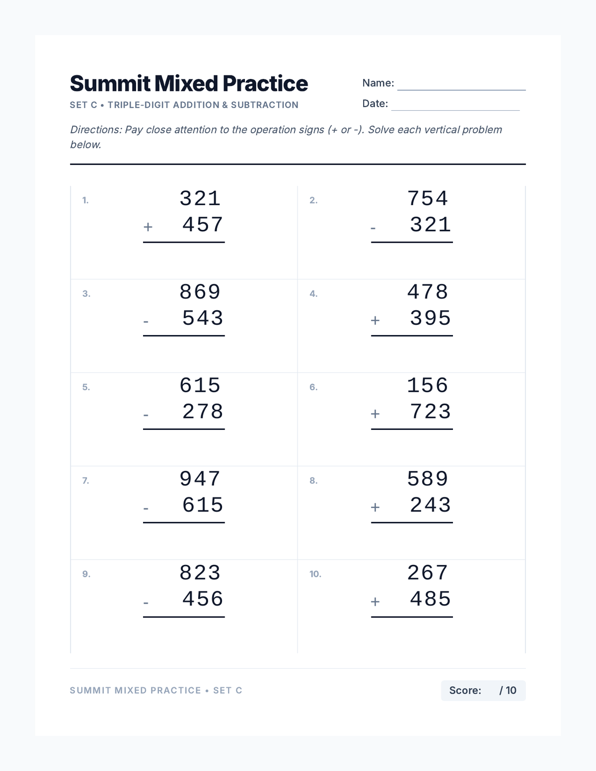 Summit Mixed Worksheet 3 page 1